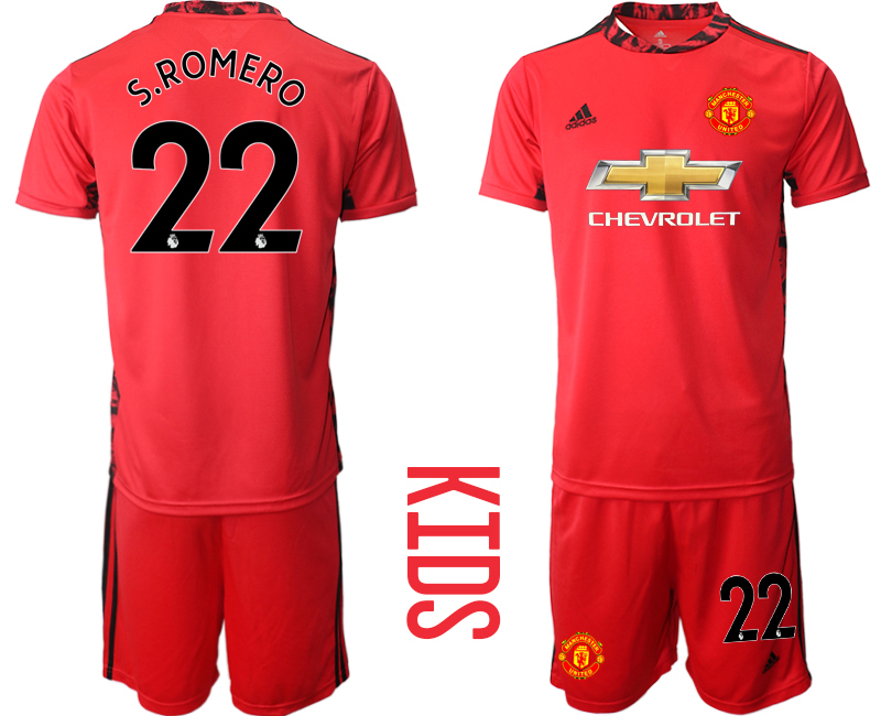 Youth 2020-2021 club Manchester United red goalkeeper #22 Soccer Jerseys